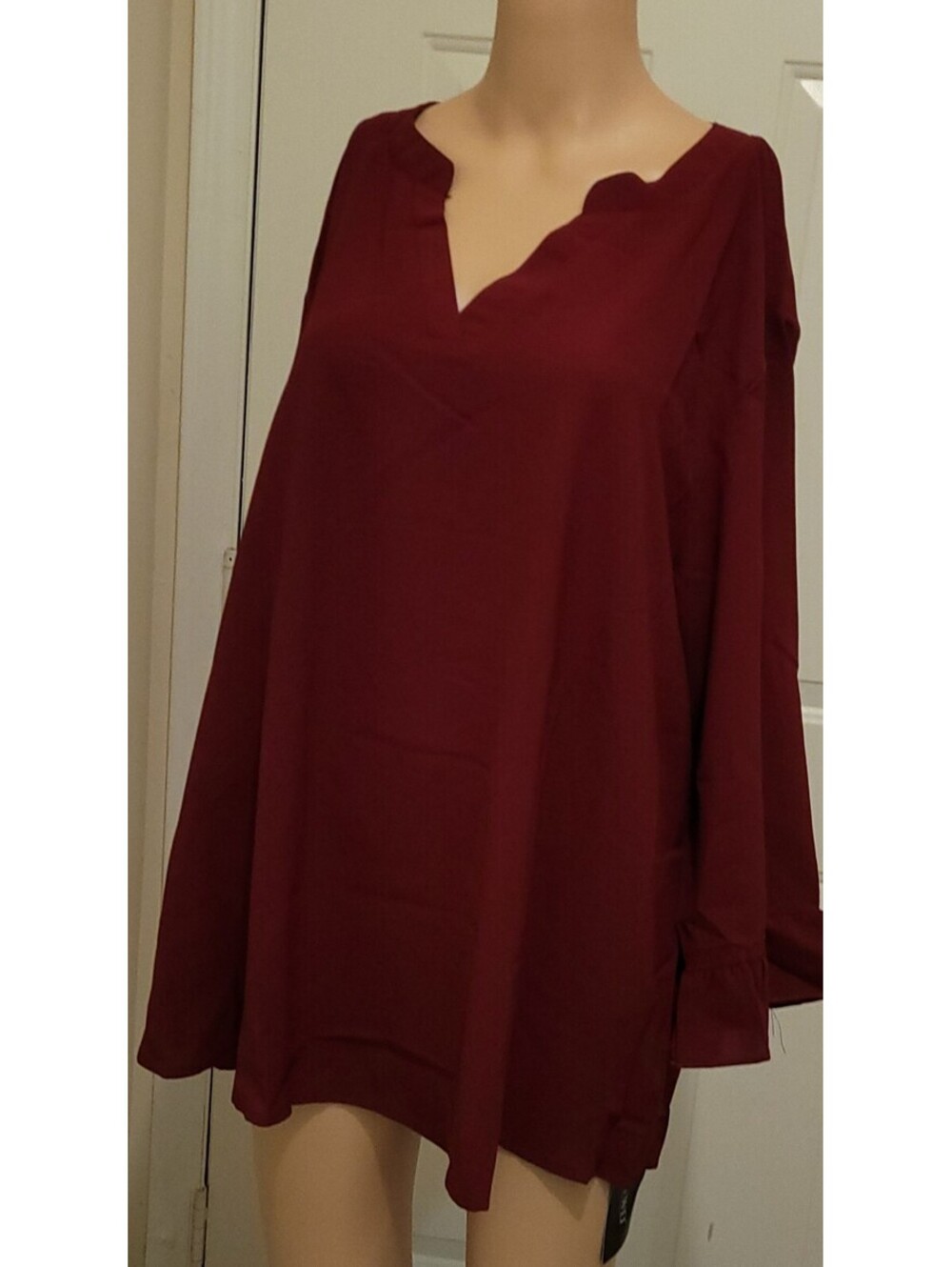 AKEWEI Women's Wine Red Plus Size 3XL Long Sleeve Office Work Blouse Fashion Top